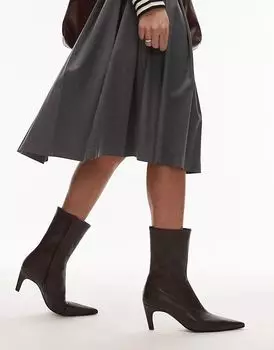 Ботильоны Neeve из высококачественной кожи на высоком каблуке бордового цвета Topshop