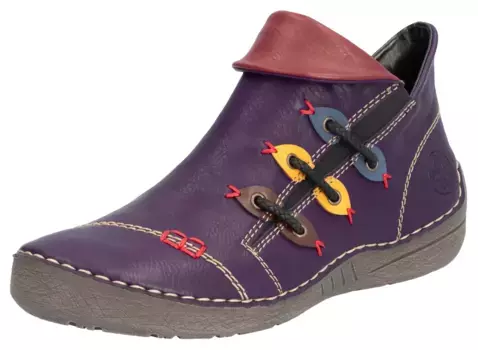 Ботильоны Rieker, ботинки без шнурков, тапочки с яркими аппликациями по бокам, цвет Aubergine Kombiniert