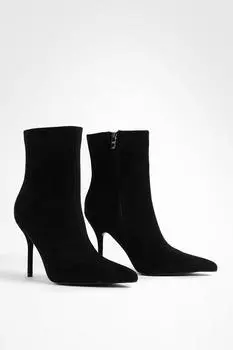 Ботильоны с острым носком из искусственной замши на шпильке boohoo, черный
