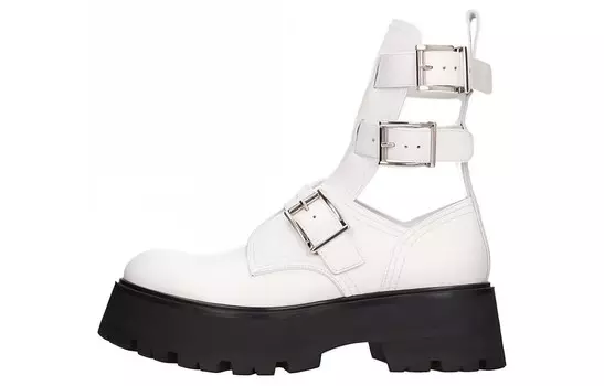 Ботильоны с пряжкой, белые, черные, женские Alexander Mcqueen