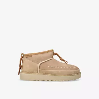 Ботильоны ultra mini из замши и овчины с нашивкой-логотипом Ugg, бежевый