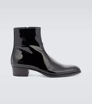 Ботильоны Wyatt из лакированной кожи Saint Laurent, черный