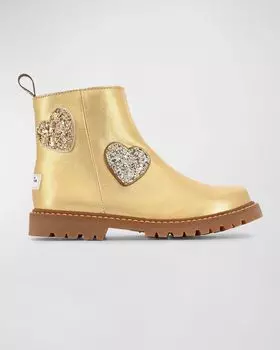 Ботинки Amora с блестящими сердечками для девочек, для малышей/детей Sophia Webster, цвет Liquid Gold Glitter