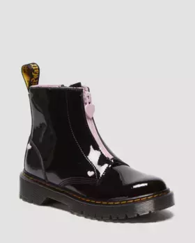 Ботинки без шнуровки Dr. Martens Junior Heart из лакированной кожи наппа, цвет Black+Pink — Patent Leather
