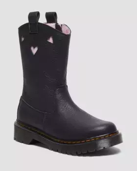 Ботинки без шнуровки Dr. Martens Junior Heart из лакированной кожи наппа, цвет Black+Pink — Milled Nappa