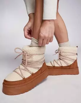 Ботинки Borg Lace Up Platform Mini Boots цвета Chestnut South Beach