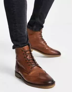 Ботинки броги ASOS DESIGN из коричневой кожи с натуральной подошвой