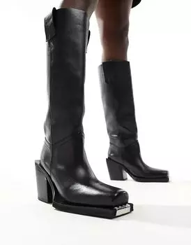 Ботинки Celia из кожи в стиле вестерн черного цвета ASOS DESIGN