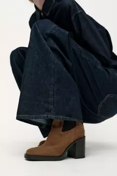 Ботинки chelsea pull-on block heele ZARA, коричневый