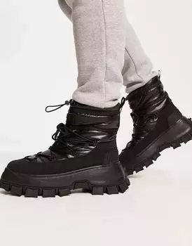 Ботинки челси ASOS на массивной подошве с кружевной отделкой из черного нейлона с мокрым эффектом