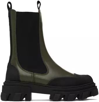 Ботинки челси цвета хаки с тиснением GANNI