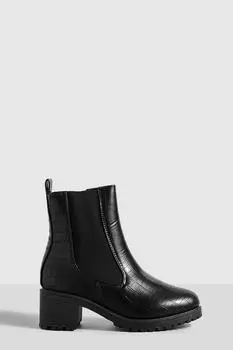 Ботинки челси на низком блоке на блоке из кроковой платы Boohoo, черный