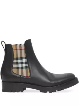 Ботинки челси с клетчатой вставкой BURBERRY, черный