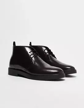 Ботинки чукка со шнуровкой из кожи полидо бордового цвета ASOS DESIGN