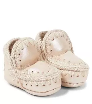 Ботинки детские замшевые с подкладкой из овчины Mou Kids, цвет microglitter rose beige