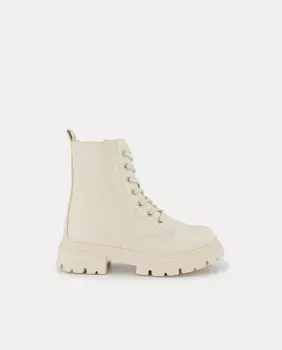 Ботинки девичьи бежевые в стиле милитари с боковой молнией и спортивной подошвой El Corte Ingls, бежевый