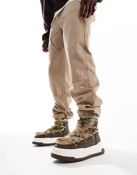 Ботинки для хайкинга на шнуровке коричневого цвета с боргом ASOS DESIGN