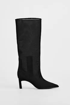 Ботинки до колена на высоком каблуке ZARA, черный