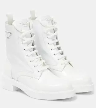 Ботинки до щиколотки с отделкой из шоколадной кожи Prada, белый