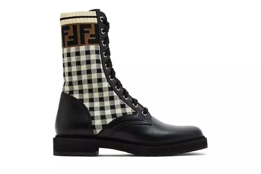 Ботинки Fendi Wmns FF Rockoko Biker Boot Black Checkerboard, черный