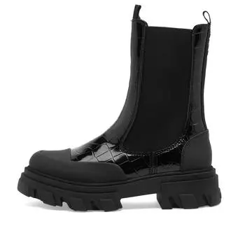 Ботинки Ganni Cleated Mid Chelsea Boot Naplack Croco, черный