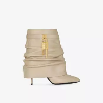 Ботинки Givenchy Shark lock stiletto с низким каблуком и мятой кожей , бежевый