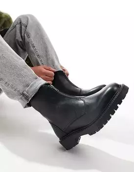 Ботинки из черной кожи с молнией ASOS DESIGN