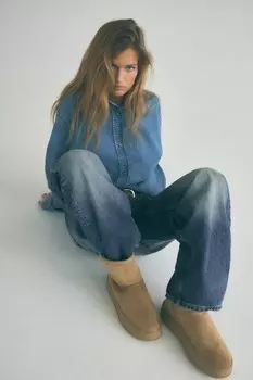 Ботинки из искусственного меха на платформе ZARA, коричневый