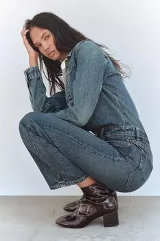 Ботинки из искусственной лакированной кожи с круглым носком ZARA, бордово-красный