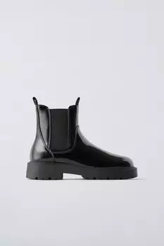 Ботинки из лакированной кожи ZARA, черный