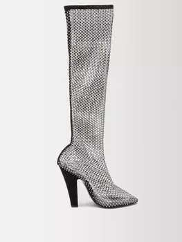 Ботинки из сетчатой ткани, украшенные кристаллами Saint Laurent, черный
