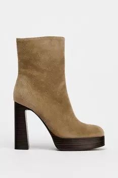 Ботинки из замши на платформе ZARA, коричневый