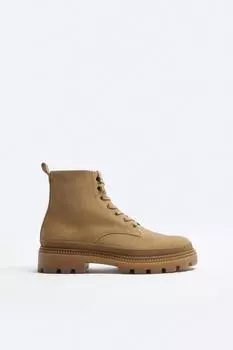 Ботинки из замши на шнуровке ZARA, коричневый