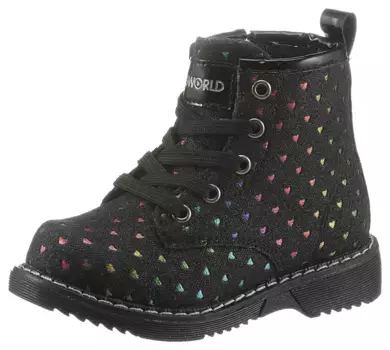Ботинки KIDSWORLD на шнуровке с ярким сердечком, черный