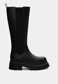 БОТИНКИ КОЛЕНА Flat PULL&BEAR, Высокие сапоги черный