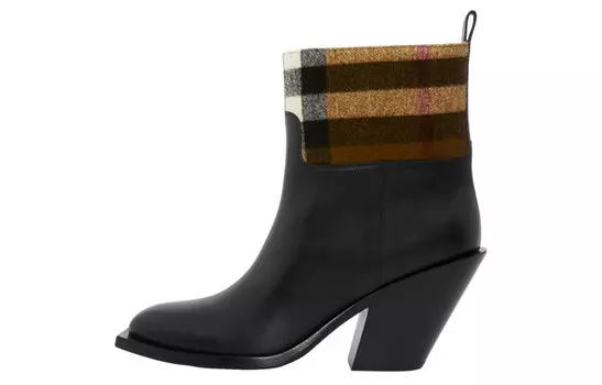 Ботинки кожаные Burberry с клетчатыми вставками, коричневый