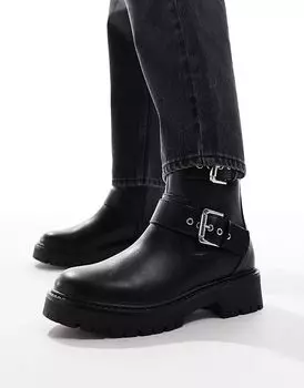 Ботинки London Rebel Keely широкого кроя с пряжкой в байкерском стиле черного цвета