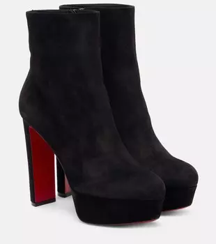 Ботинки Loo Booty 130 до щиколотки из замши Christian Louboutin, черный