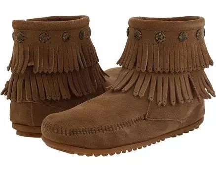 Ботинки Minnetonka Double Fringe Side Zip, цвет Taupe Suede