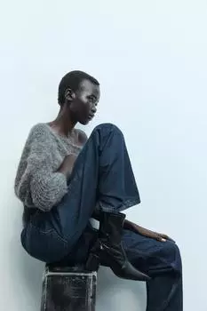 Ботинки на блочном каблуке с искусственной лакированной отделкой ZARA, черный