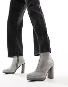 Ботинки на каблуке ASOS DESIGN с серебряными бриллиантовыми заклепками