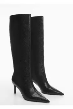 Ботинки на каблуке под змеиную кожу Mango, черный