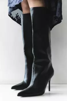 Ботинки на каблуке с деталями строчки ZARA, черный
