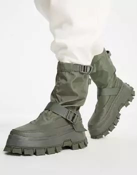 Ботинки на массивной подошве из оливковой парусины с ремешком ASOS DESIGN