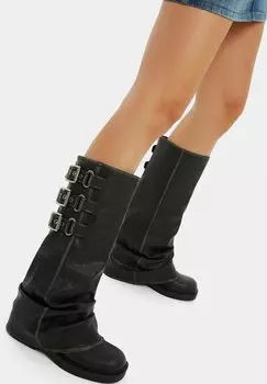 Ботинки на платформе Buckled Slouchy Bershka, черный