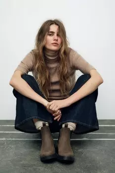 Ботинки на плоской подошве с треским узором ZARA, коричневый
