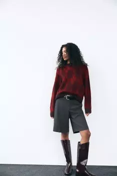 Ботинки на плоской подошве ZARA, бордово-красный