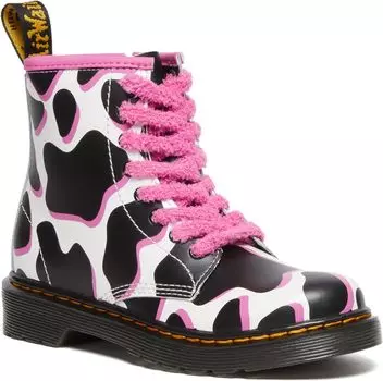 Ботинки на шнуровке 1460 Dr. Martens, цвет White Cow Print Patent Lamper