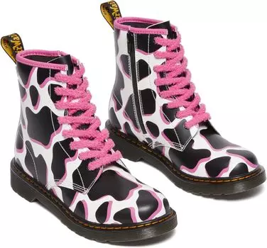 Ботинки на шнуровке 1460 Dr. Martens, цвет White Cow Print Patent Lamper