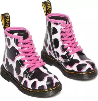 Ботинки на шнуровке 1460 Lace Up Fashion Boot Dr. Martens, цвет White Cow Print Patent Lamper